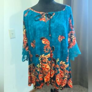 Women's Blue and Orange Paisley Top